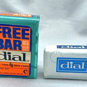 Vtg Dial Soap 4 Bar Pk Blue Teal Foil 1980s 3 Oz Triclocarban 1 White Bar 5 Oz